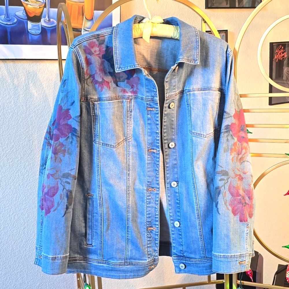 Chico's floral jean jacket - size 3 (16/18)